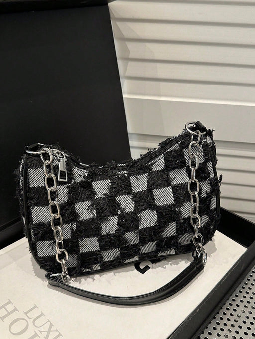 Shein Bolso de hombro con detalles decorativos de hebilla, costura, correa de cadena - Quierox - Tienda Online