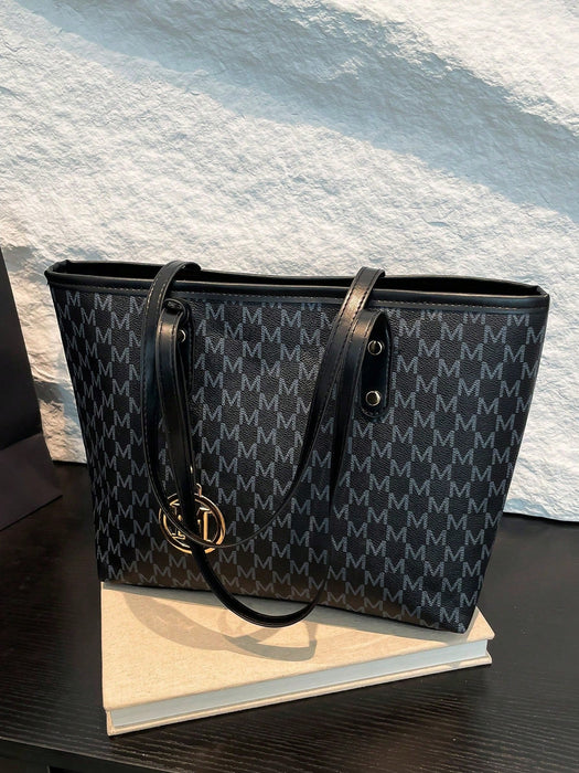 SHEIN Bolso de hombro totalmente impreso, impresión de letras retro de gran capacidad - Quierox - Tienda Online