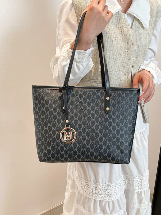 SHEIN Bolso de hombro totalmente impreso, impresión de letras retro de gran capacidad - Quierox - Tienda Online