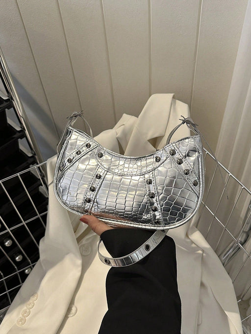 SHEIN Bolso de hombro vintage con cadena, decoración de remaches y de cocodrilo en PU - Quierox - Tienda Online