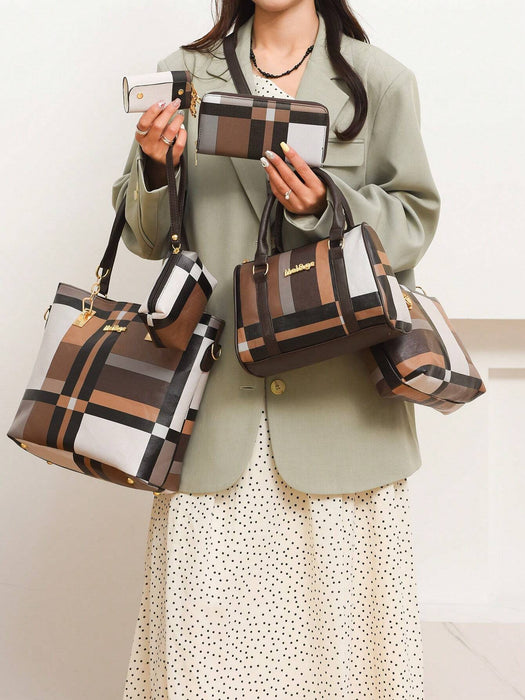 SHEIN Bolso de mamá a cuadros nuevo, gran capacidad, conjunto combinado de 5 piezas - Quierox - Tienda Online