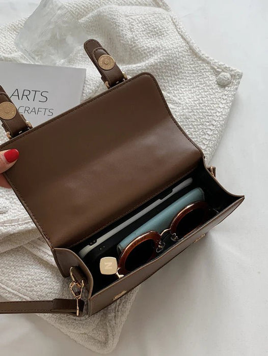 Shein - Bolso de mano de PU con solapa y hebilla para mujer, estilo universitario - Quierox - Tienda Online