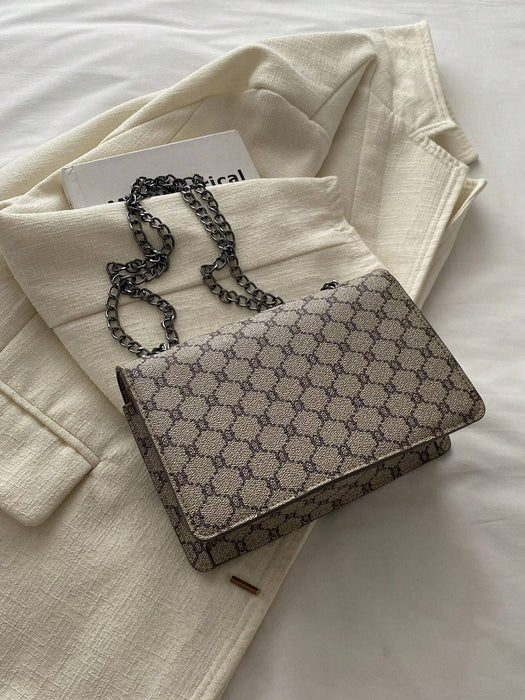 Shein Bolso mini cuadrado con estampado vintage, cierre de herraje, solapa - Quierox - Tienda Online