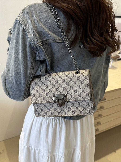 Shein Bolso mini cuadrado con estampado vintage, cierre de herraje, solapa - Quierox - Tienda Online