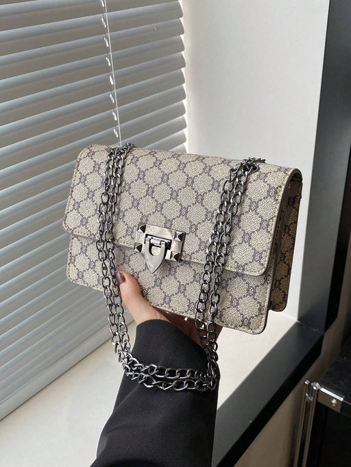 Shein Bolso mini cuadrado con estampado vintage, cierre de herraje, solapa - Quierox - Tienda Online