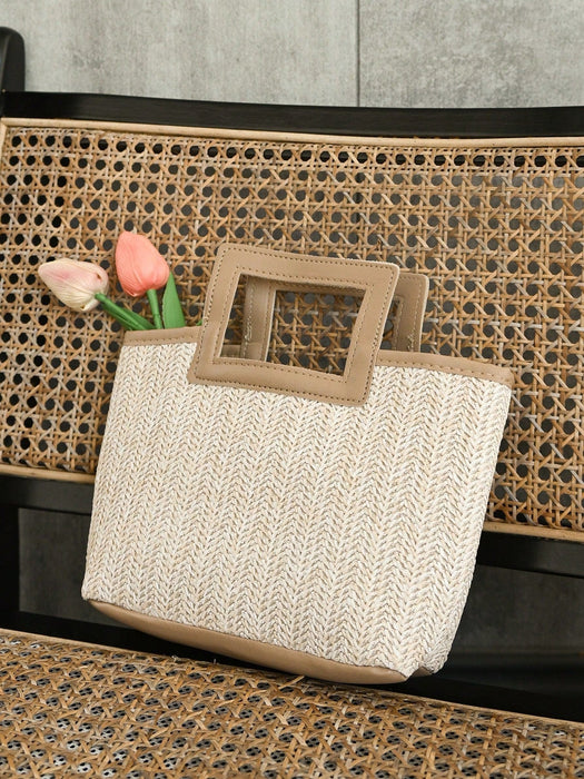 SHEIN bolso tejido estilo europeo, bolso de paja para vacaciones, bolso de viaje - Quierox - Tienda Online