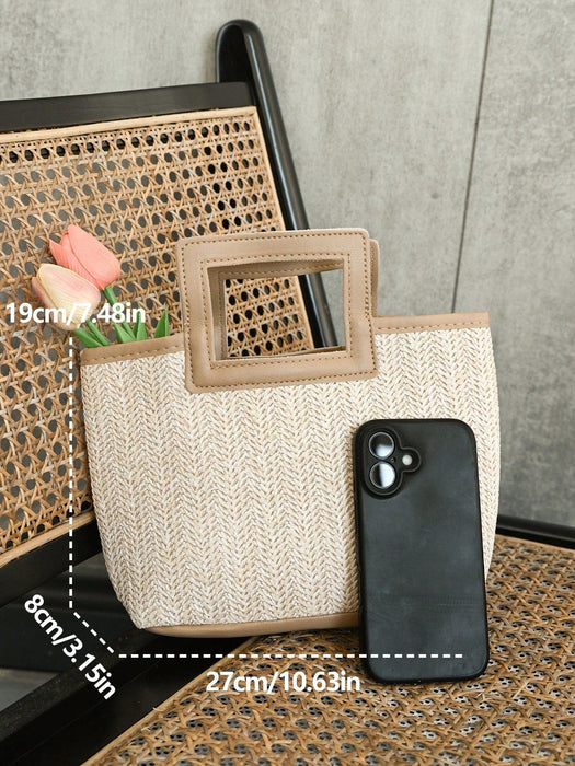 SHEIN bolso tejido estilo europeo, bolso de paja para vacaciones, bolso de viaje - Quierox - Tienda Online