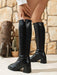Shein botas hasta la rodilla de tacón alto con tira trasera para mujer de gamuza negras - Quierox - Tienda Online