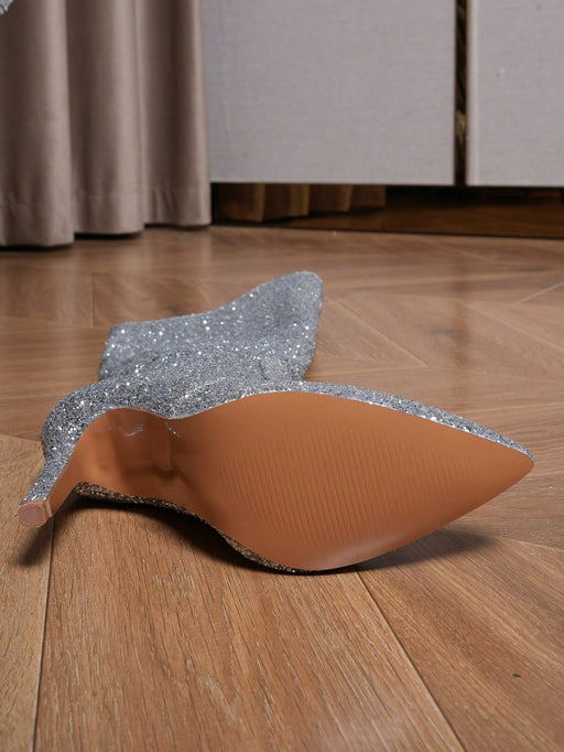 Shein Botas plateadas hasta la rodilla para mujer, botas brillantes y relucientes para fiestas - Quierox - Tienda Online