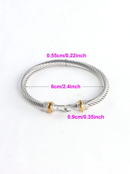 Shein Brazalete de acero inoxidable con forma de gancho y cable giratorio - Quierox - Tienda Online