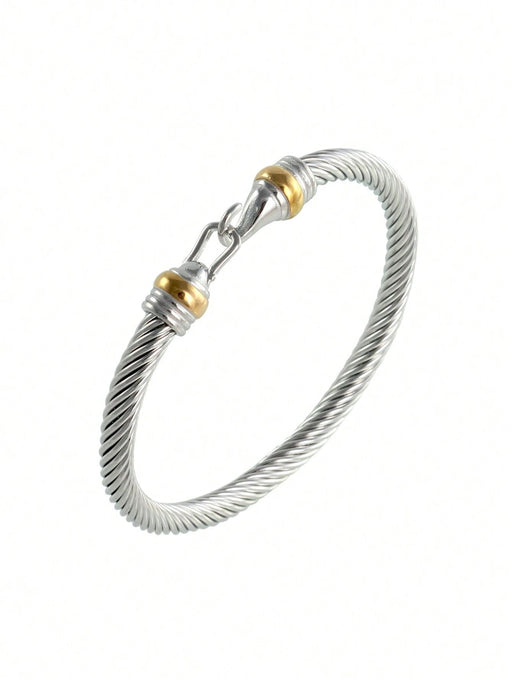 Shein Brazalete de acero inoxidable con forma de gancho y cable giratorio - Quierox - Tienda Online