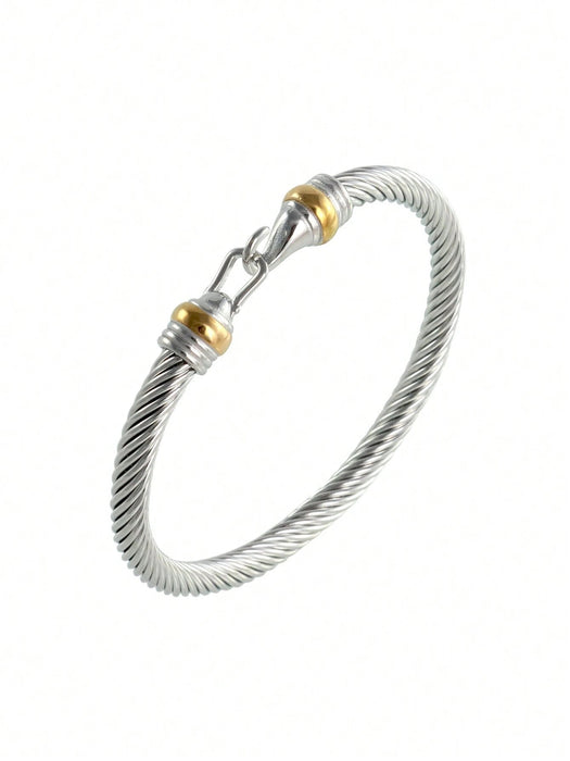 Shein Brazalete de acero inoxidable con forma de gancho y cable giratorio - Quierox - Tienda Online