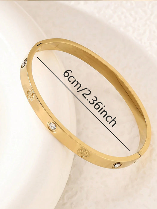 SHEIN Brazalete elegante de acero inoxidable Camhanno con diseño floral - Quierox - Tienda Online