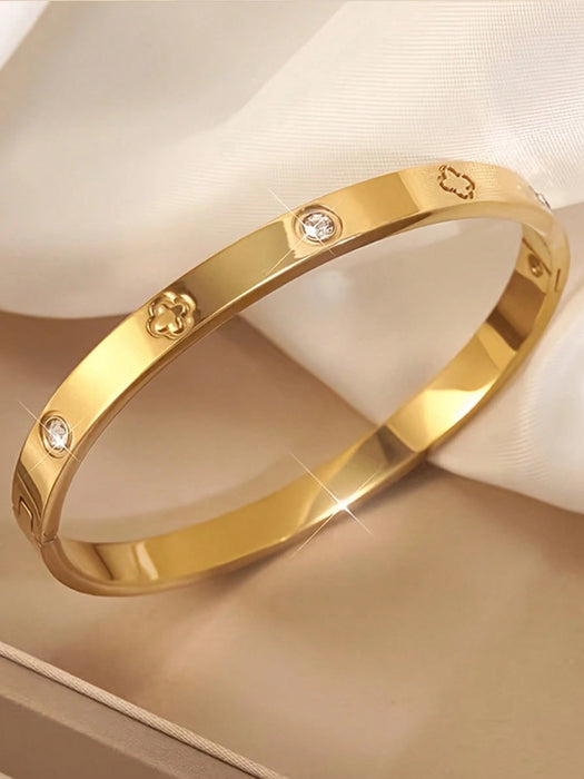 SHEIN Brazalete elegante de acero inoxidable Camhanno con diseño floral - Quierox - Tienda Online