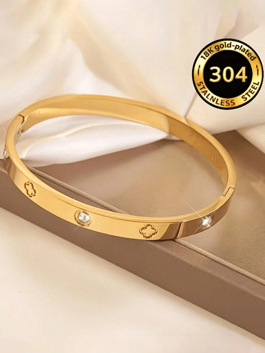 SHEIN Brazalete elegante de acero inoxidable Camhanno con diseño floral - Quierox - Tienda Online