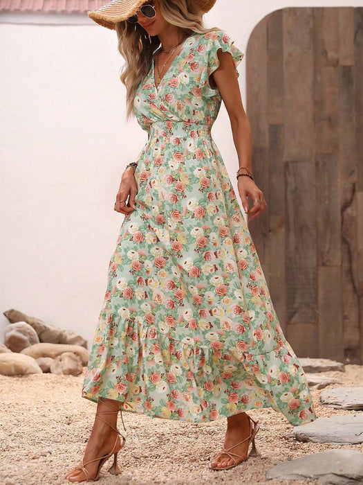 SHEIN Breezaya Vestido largo con estampado floral todo sobre - Quierox - Tienda Online