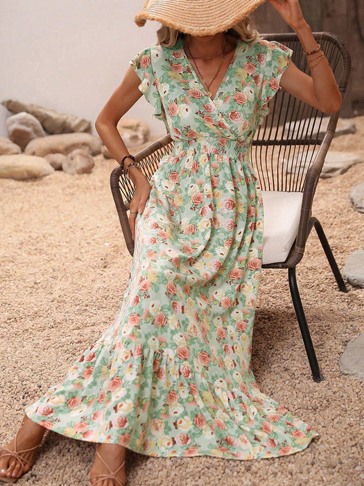 SHEIN Breezaya Vestido largo con estampado floral todo sobre - Quierox - Tienda Online