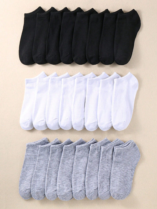 Shein Calcetines tobilleros para niños (24 pares), de color liso, en negro, blanco y gris - Quierox - Tienda Online