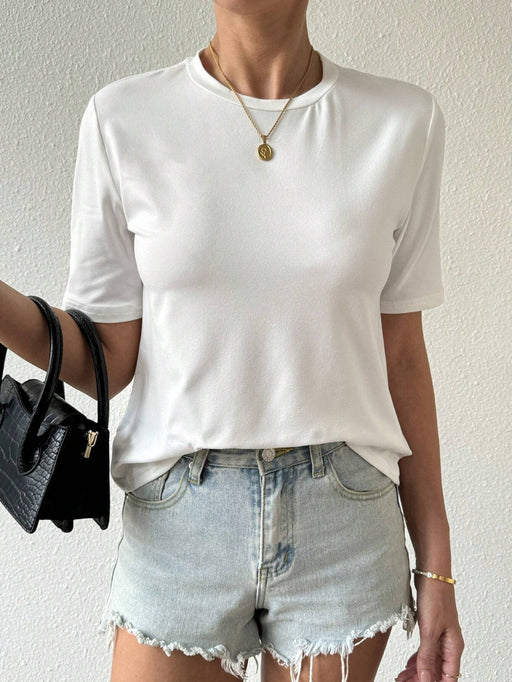 SHEIN Calvaya Camiseta diaria simple de unicolor para mujer - Quierox - Tienda Online