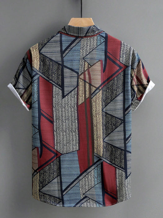 SHEIN Camisa casual de manga corta con estampado geométrico para hombre - Quierox - Tienda Online