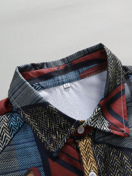 SHEIN Camisa casual de manga corta con estampado geométrico para hombre - Quierox - Tienda Online