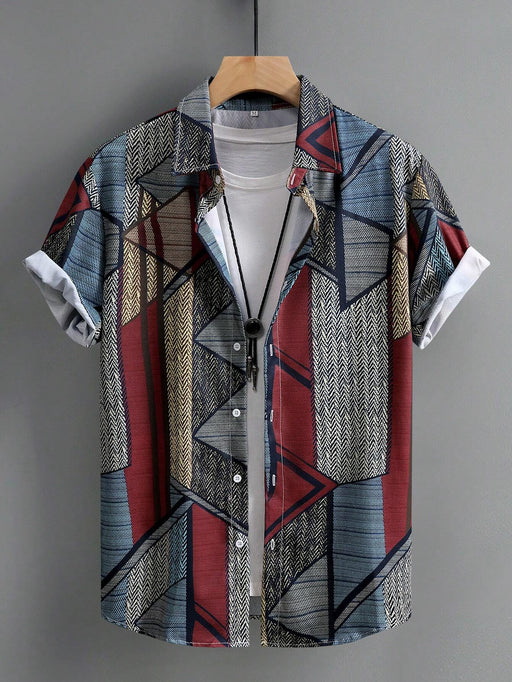 SHEIN Camisa casual de manga corta con estampado geométrico para hombre - Quierox - Tienda Online