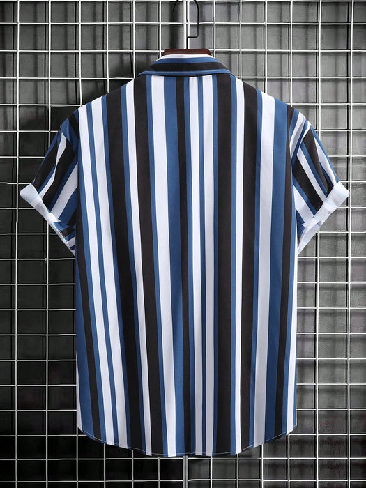 SHEIN Camisa casual de manga corta con rayas verticales para hombre, con cuello abotonado - Quierox - Tienda Online