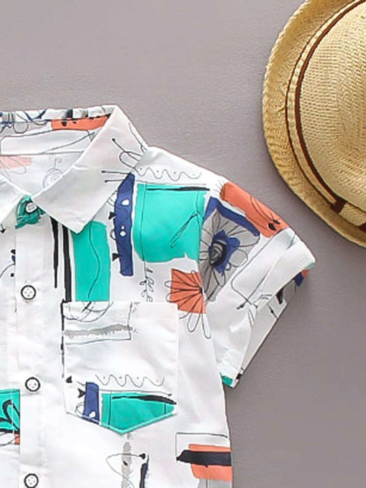 Shein Camisa con estampado gráfico y pantalones cortos de mezclilla lavados para niños pequeños - Quierox - Tienda Online