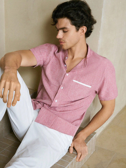 Shein Camisa de manga corta con botones y cuello alto para hombre de HIMLAND, Old Money - Quierox - Tienda Online