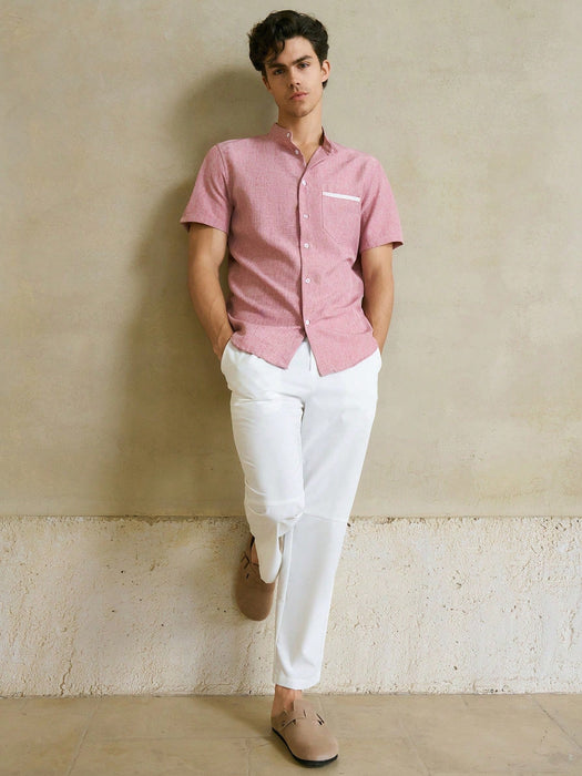 Shein Camisa de manga corta con botones y cuello alto para hombre de HIMLAND, Old Money - Quierox - Tienda Online