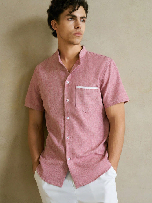 Shein Camisa de manga corta con botones y cuello alto para hombre de HIMLAND, Old Money - Quierox - Tienda Online
