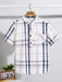 SHEIN Camisa de manga corta con cuello alto y cierre medio a cuadros - Quierox - Tienda Online