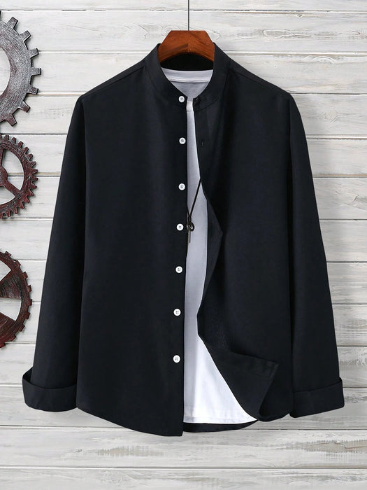 SHEIN Camisa de manga larga con botones, color liso, estilo ejecutivo, para hombre - Quierox - Tienda Online