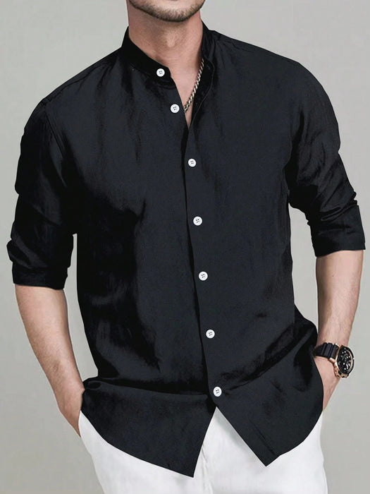 SHEIN Camisa de manga larga con botones, color liso, estilo ejecutivo, para hombre - Quierox - Tienda Online
