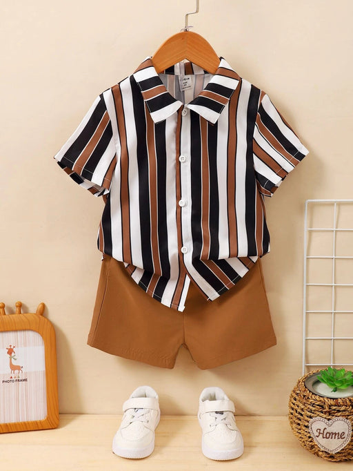 SHEIN Camisa de niño joven de rayas con pantalones cortos - Quierox - Tienda Online
