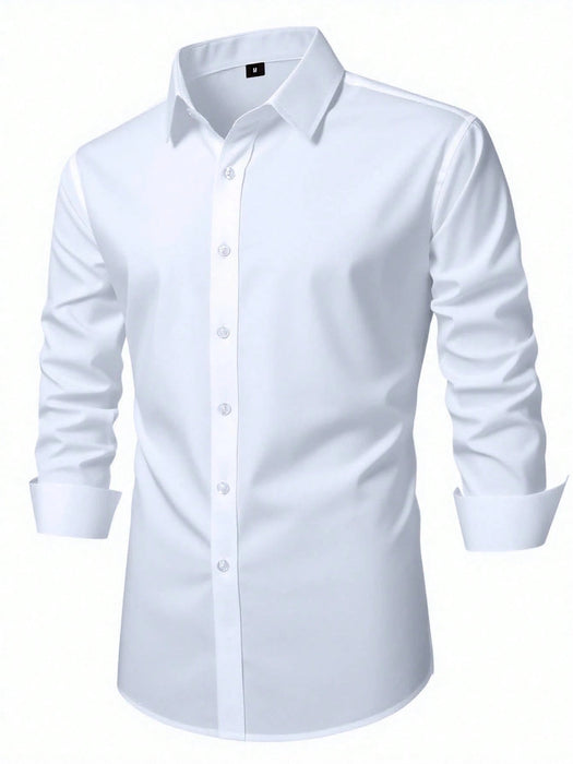 Shein Camisa de vestir elegante de manga larga blanca Calvornis para uso formal o de oficina con cuello camisero - Quierox - Tienda Online