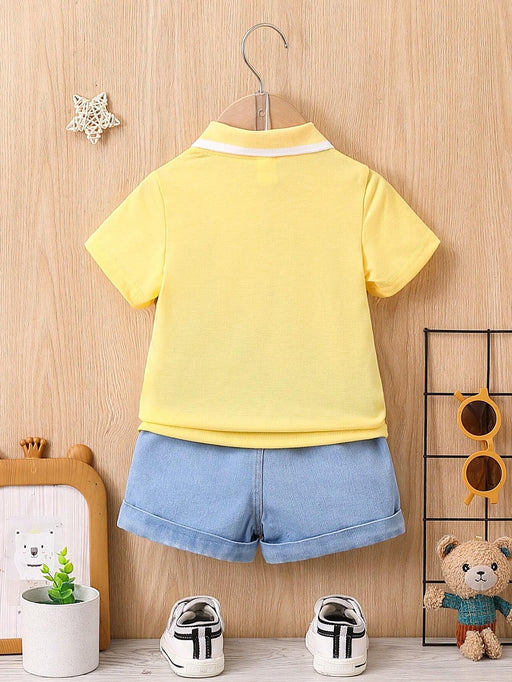 Shein Camisa estampada de manga corta con botones delanteros y pantalones cortos desgastados - Quierox - Tienda Online
