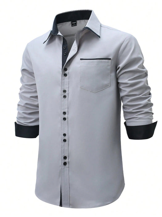 SHEIN Camisa formal informal de manga larga con bloques de color y patchwork para hombre - Quierox - Tienda Online