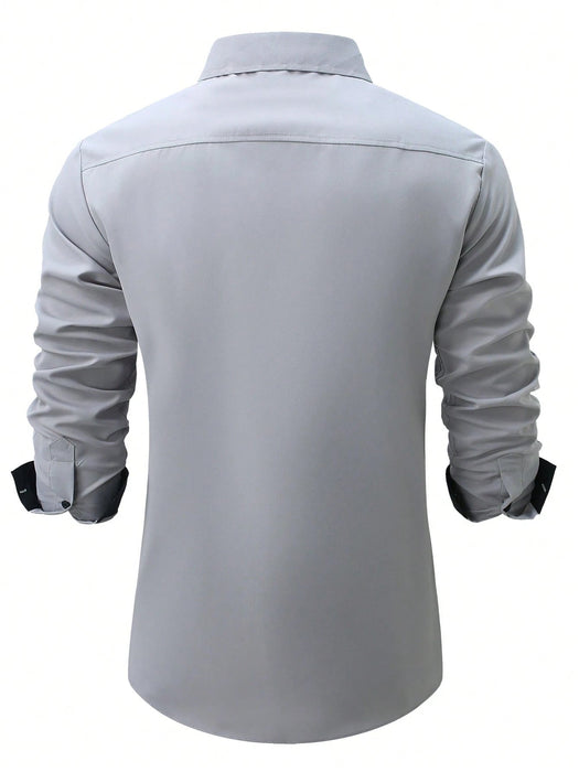 SHEIN Camisa formal informal de manga larga con bloques de color y patchwork para hombre - Quierox - Tienda Online