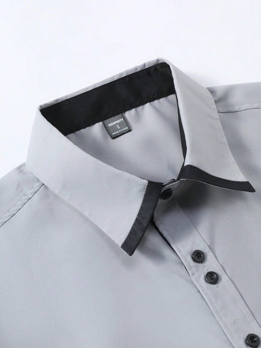 SHEIN Camisa formal informal de manga larga con bloques de color y patchwork para hombre - Quierox - Tienda Online