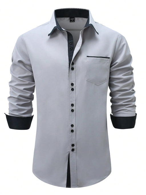 SHEIN Camisa formal informal de manga larga con bloques de color y patchwork para hombre - Quierox - Tienda Online