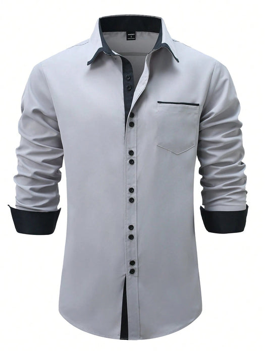 SHEIN Camisa formal informal de manga larga con bloques de color y patchwork para hombre - Quierox - Tienda Online