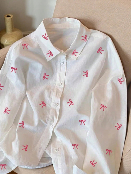 SHEIN Camisa informal de manga larga con estampado de lazo para mujer. - Quierox - Tienda Online