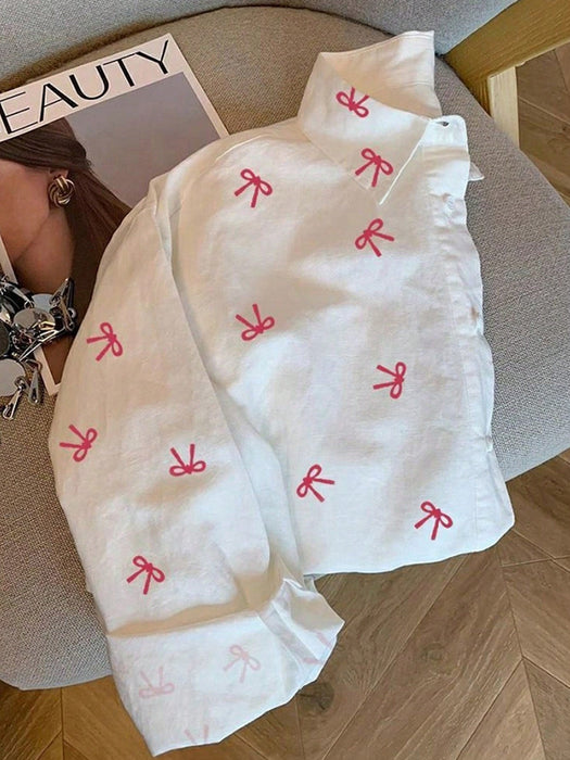 SHEIN Camisa informal de manga larga con estampado de lazo para mujer. - Quierox - Tienda Online