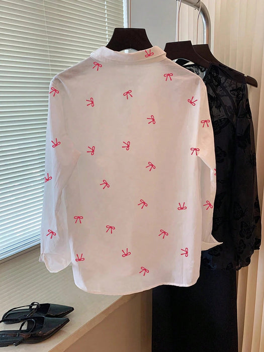 SHEIN Camisa informal de manga larga con estampado de lazo para mujer. - Quierox - Tienda Online