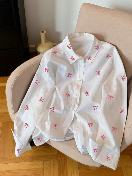 SHEIN Camisa informal de manga larga con estampado de lazo para mujer. - Quierox - Tienda Online