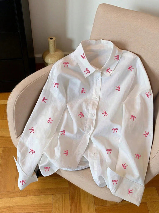 SHEIN Camisa informal de manga larga con estampado de lazo para mujer. - Quierox - Tienda Online