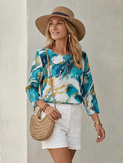 SHEIN Camisa informal de manga tres cuartos con estampado tie - dye para mujer - Quierox - Tienda Online