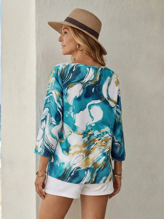 SHEIN Camisa informal de manga tres cuartos con estampado tie - dye para mujer - Quierox - Tienda Online