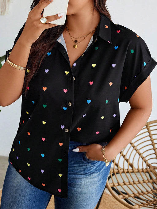 SHEIN Camisa informal de verano con estampado de corazones, con botones al frente - Quierox - Tienda Online